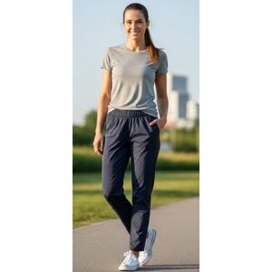 Black Elastic Waist Nylon Pants Size M